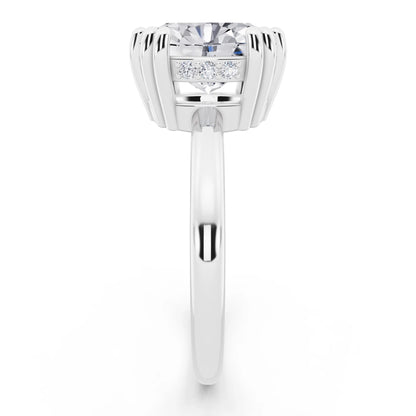 14 KT White Gold Oval Cut Diamond Solitaire Ring with Hidden Accent Basket - side view