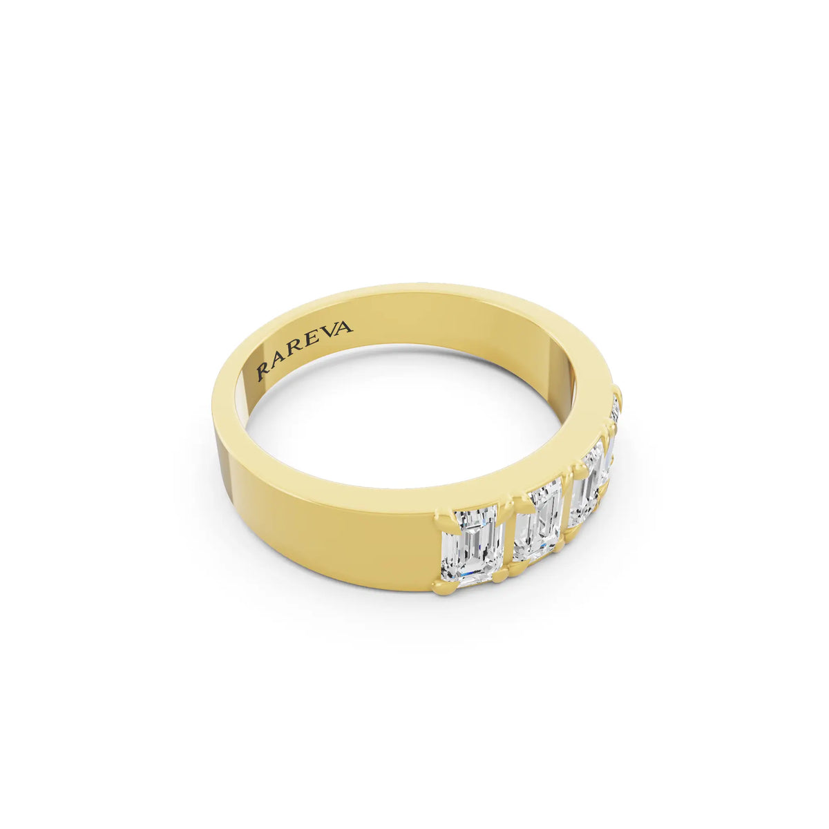 10K Yellow Gold Men's Four Stone Emerald Cut Diamond Band - 3.5mm - Left
