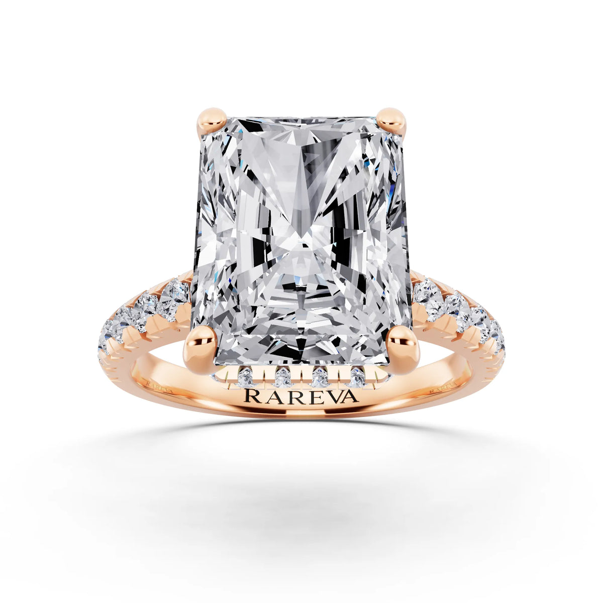 18 KT Rose Gold Radiant Cut Diamond Ring with Hidden Halo - front view