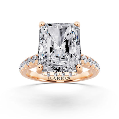18 KT Rose Gold Radiant Cut Diamond Ring with Hidden Halo - front view