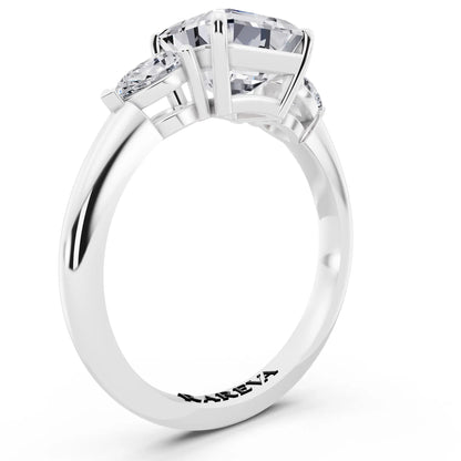 14 KT White Gold Asscher Cut Diamond Three Stone Pear Accent Ring - top view