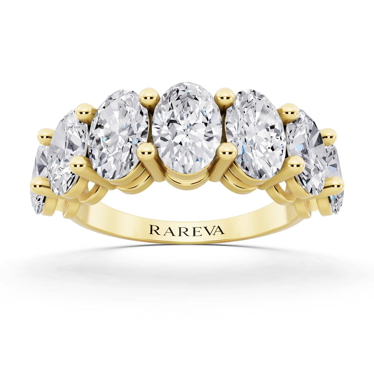 14K Yellow Gold Seven Stone Oval Cut Diamond Half Eternity Wedding Band - 2.6mm - Front