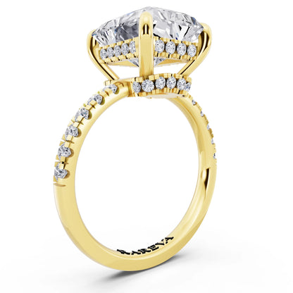 18 KT Yellow Gold Radiant Cut Diamond Hidden Halo Tiger Prong Pave Band Ring - top view