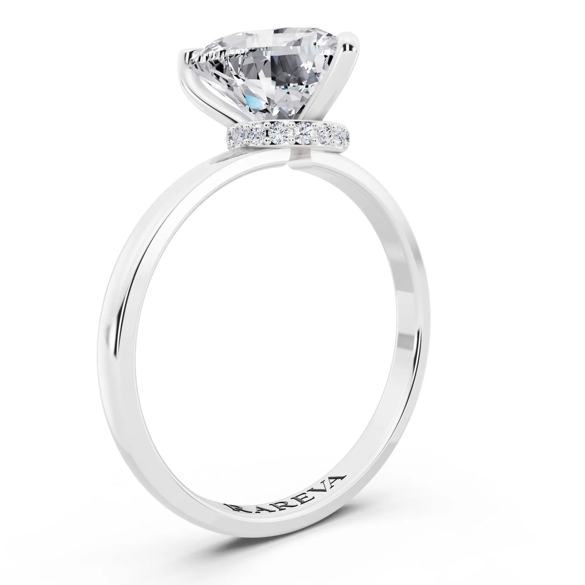 Platinum Heart Cut Diamond Solitaire Ring with Pave Collar - top view