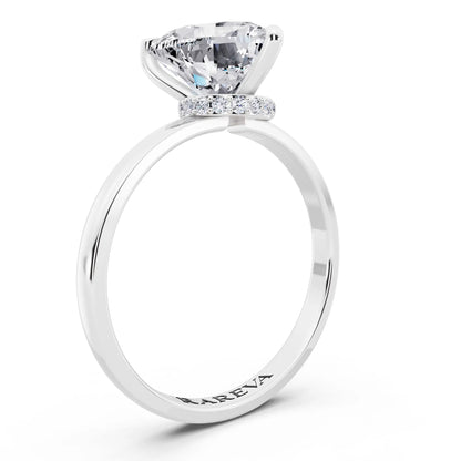 Platinum Heart Cut Diamond Solitaire Ring with Pave Collar - top view