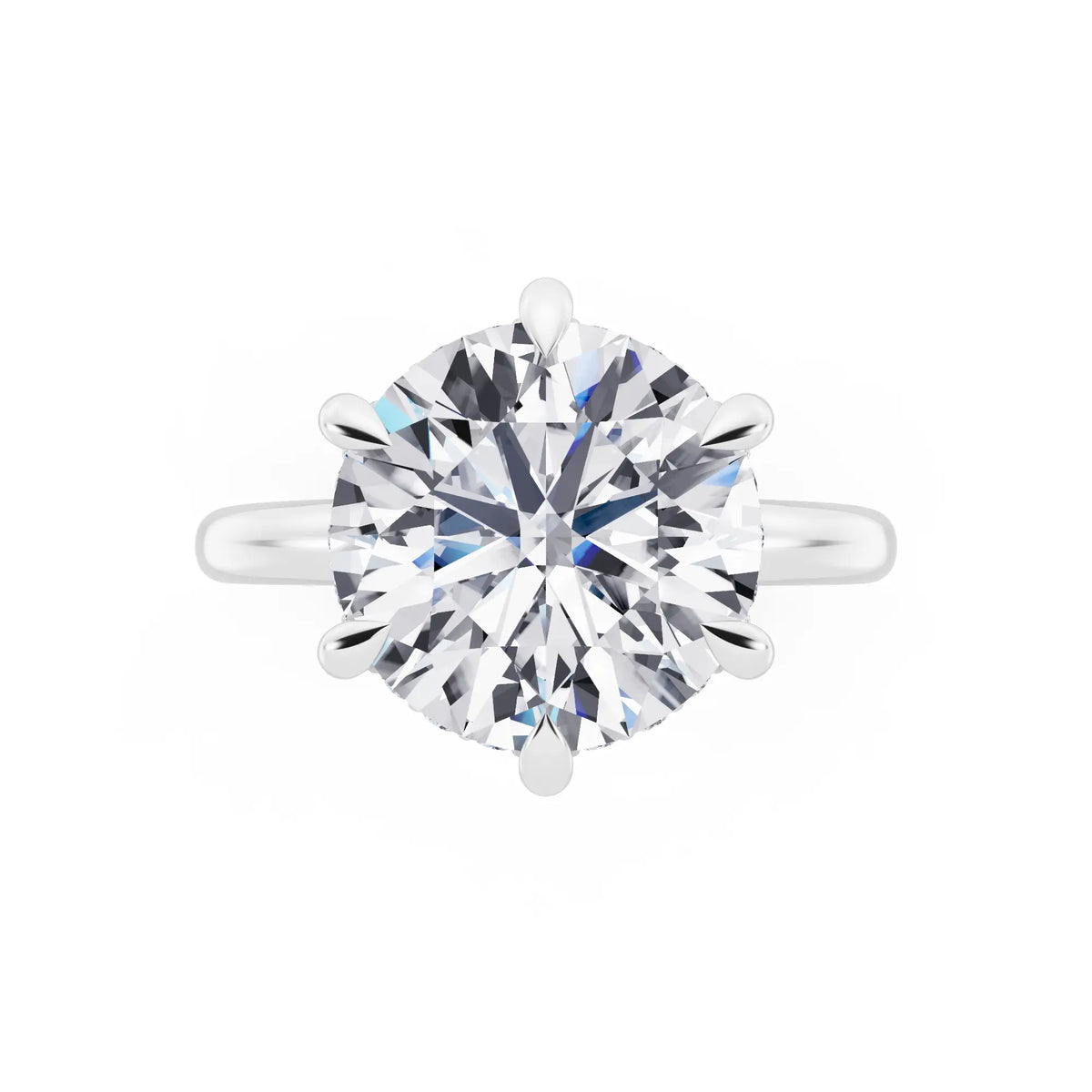 Platinum Round Cut Diamond Hidden Halo Solitaire Ring - top angle