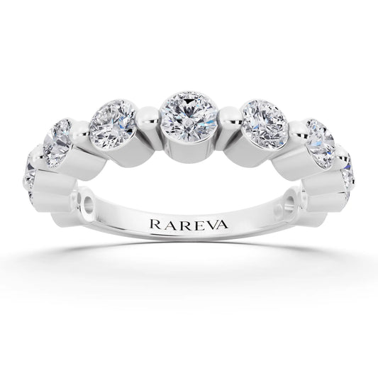 10K White Gold Round Cut Diamond Half Sculpted Prong Eternity Band - 2.3mm - Front