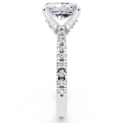 18 KT White Gold Radiant Cut Diamond Solitaire Ring with Marquise Collar - side view
