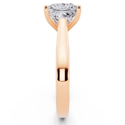 18 KT Rose Gold Princess Cut Diamond Solitaire Ring with Hidden Accent - side view