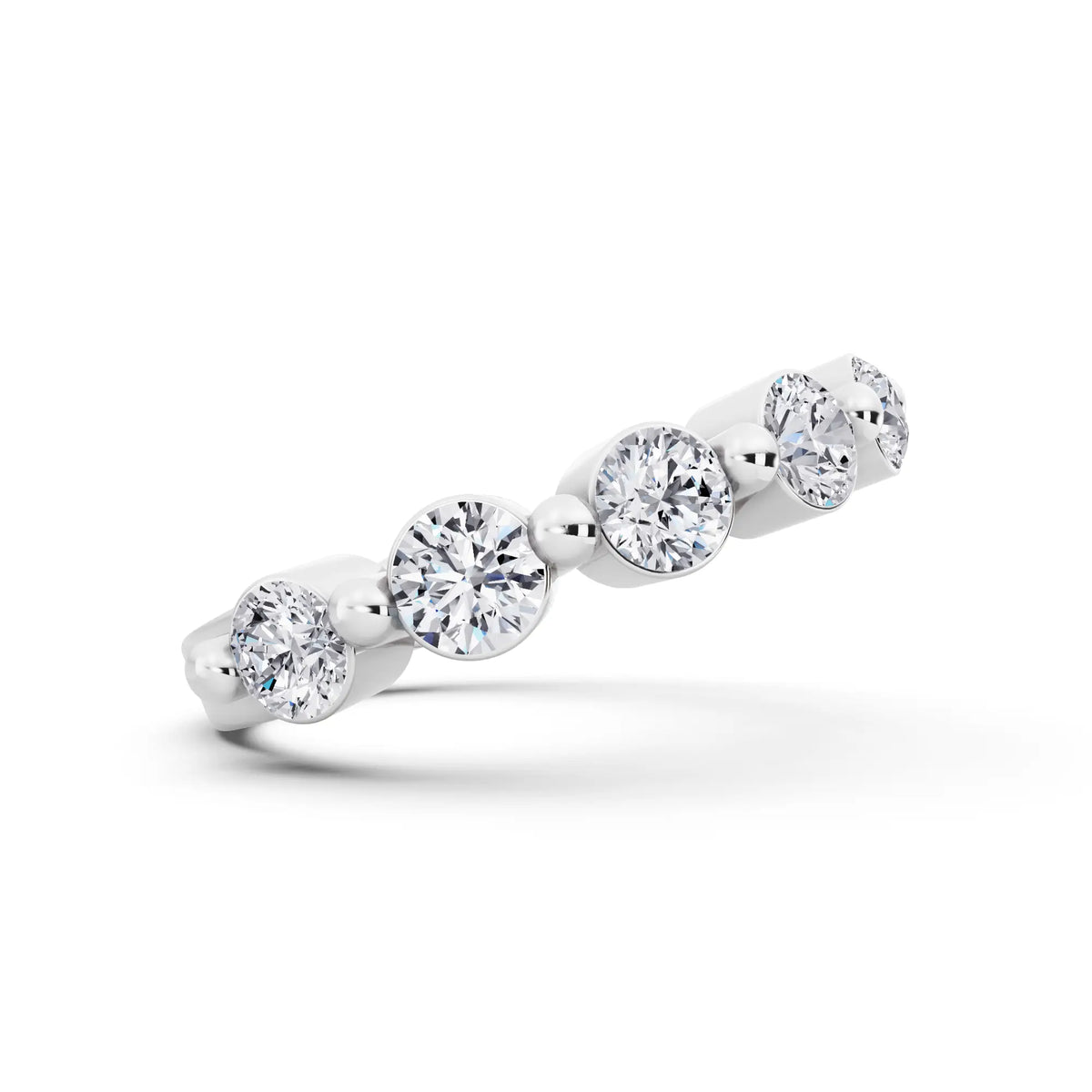 Silver Round Cut Diamond Half Sculpted Prong Eternity Band - 2.7mm - Side