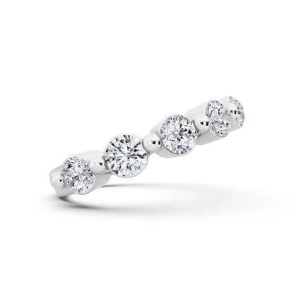 Silver Round Cut Diamond Half Sculpted Prong Eternity Band - 2.7mm - Side