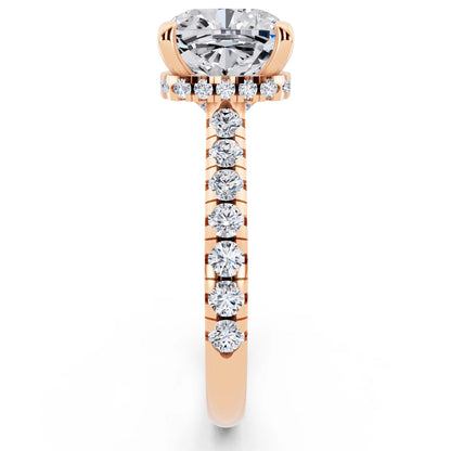 14 KT Rose Gold Cushion Cut Diamond Ring with Hidden Halo - side view