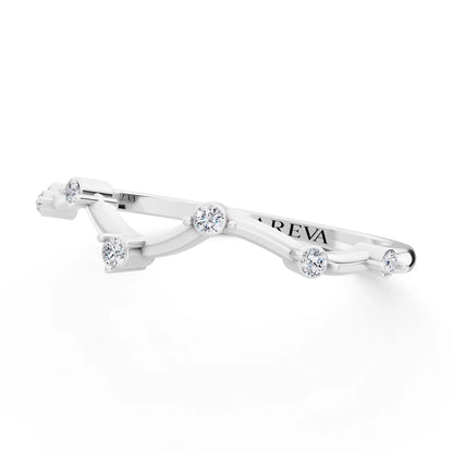 14K White Gold Round Cut Diamond Scattered Curve Curved Band - 1.5mm - Close up