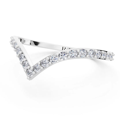10K White Gold Round Cut Diamond Chevron Curved Band - 1.5mm - Close up