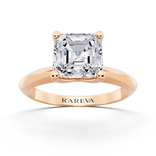 14 KT Rose Gold Asscher Cut Diamond Classic Solitaire Ring - front view