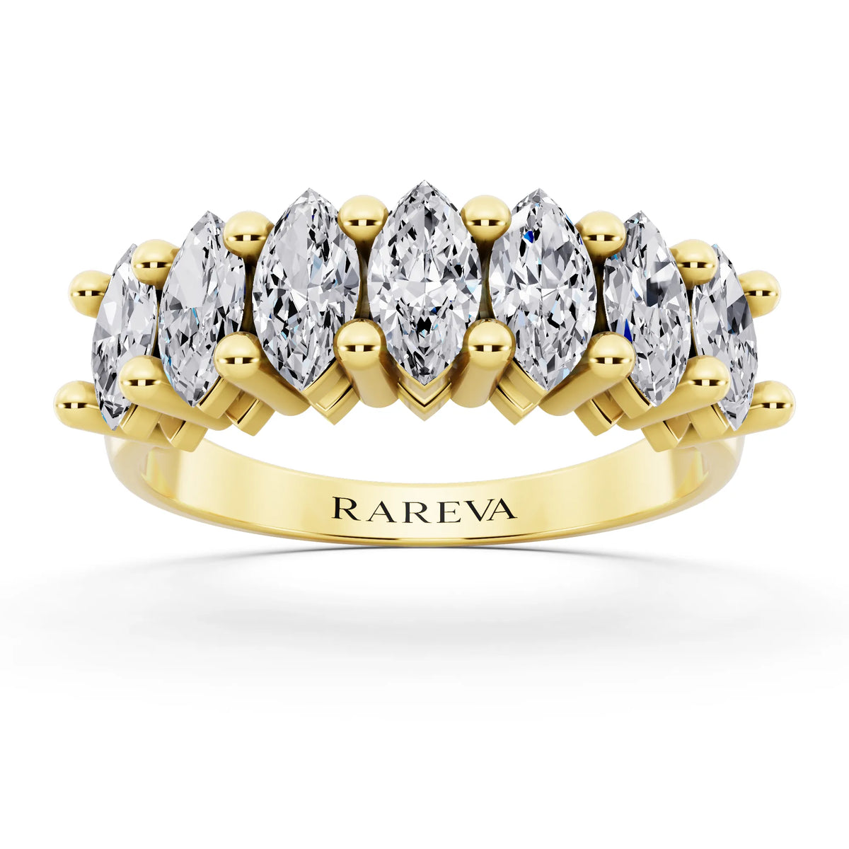 10K Yellow Gold Seven Stone Marquise Cut Diamond Half Eternity Wedding Band - 1.8mm - Front