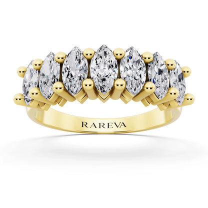 10K Yellow Gold Seven Stone Marquise Cut Diamond Half Eternity Wedding Band - 1.8mm - Front