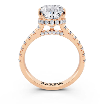 18 KT Rose Gold Pear Cut Diamond Ring with Hidden Halo - through finger