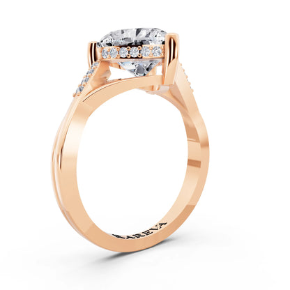 18 KT Rose Gold Heart Cut Diamond Split Shank Engagement Ring with Hidden Halo - top view