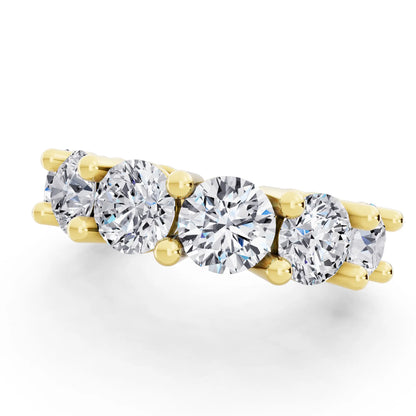 14K Yellow Gold Seven Stone Round Cut Diamond Half Eternity Wedding Band - 2.8mm - Close up