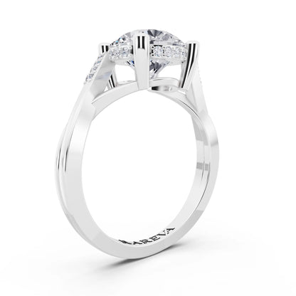 18 KT White Gold Round Cut Diamond Split Shank Engagement Ring with Hidden Halo - top view