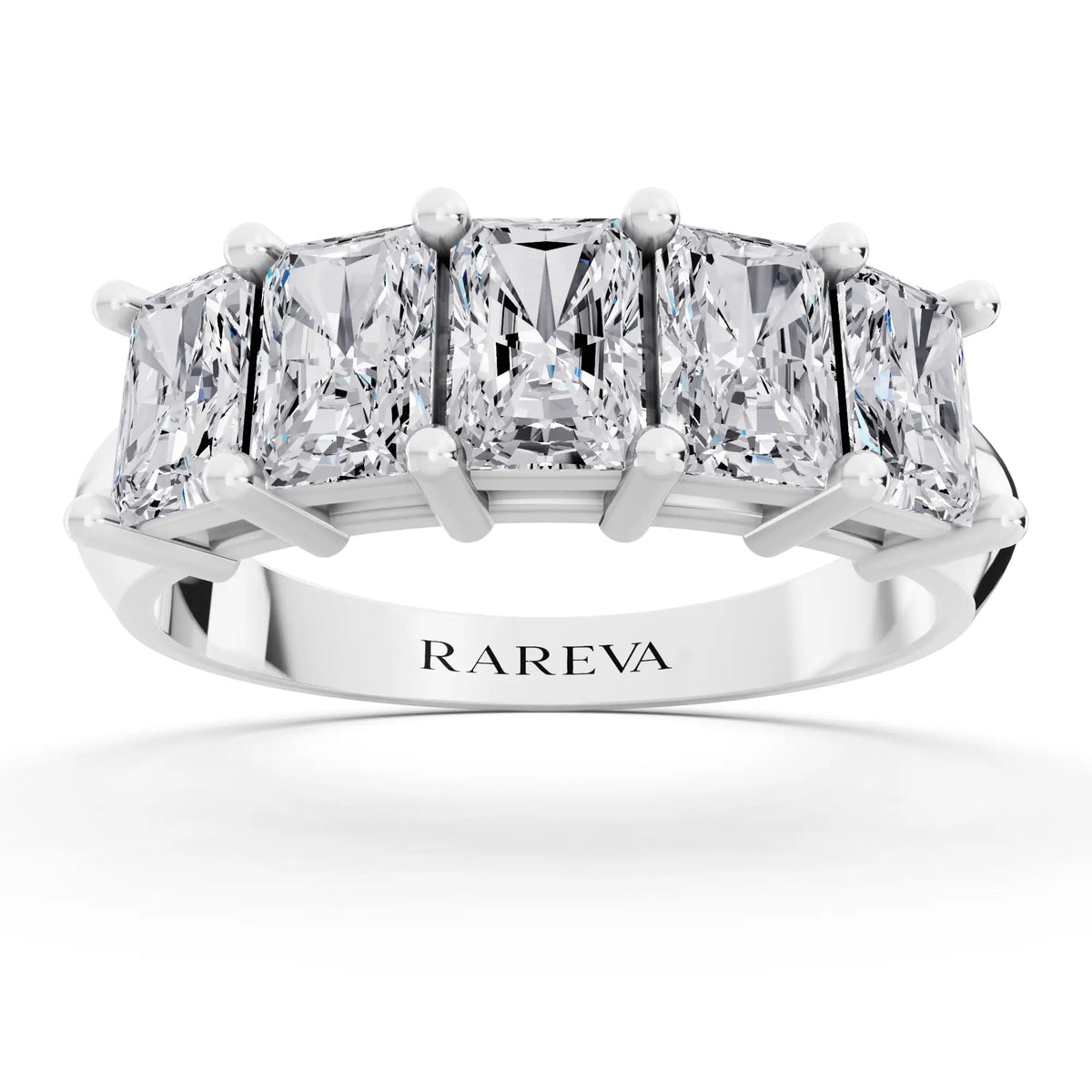 10K White Gold Five Stone Radiant Cut Diamond Half Eternity Wedding Band - 2.5mm - Front