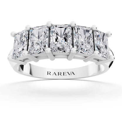 10K White Gold Five Stone Radiant Cut Diamond Half Eternity Wedding Band - 2.5mm - Front