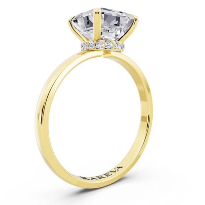 18 KT Yellow Gold Asscher Cut Diamond Solitaire Ring with Pave Collar - top view