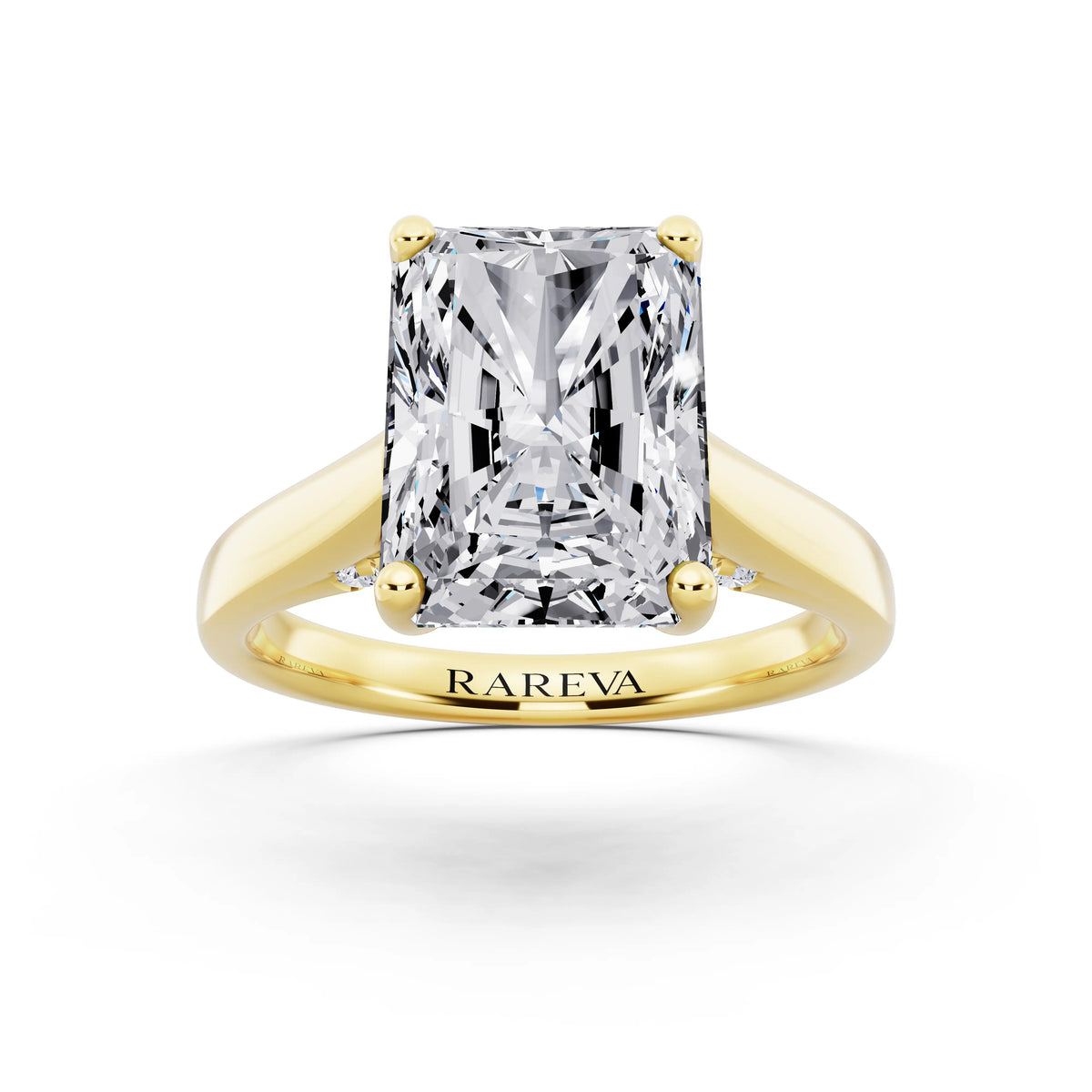 14 KT Yellow Gold Radiant Cut Diamond Solitaire Ring with Hidden Accent - front view