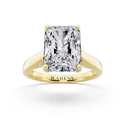 14 KT Yellow Gold Radiant Cut Diamond Solitaire Ring with Hidden Accent - front view