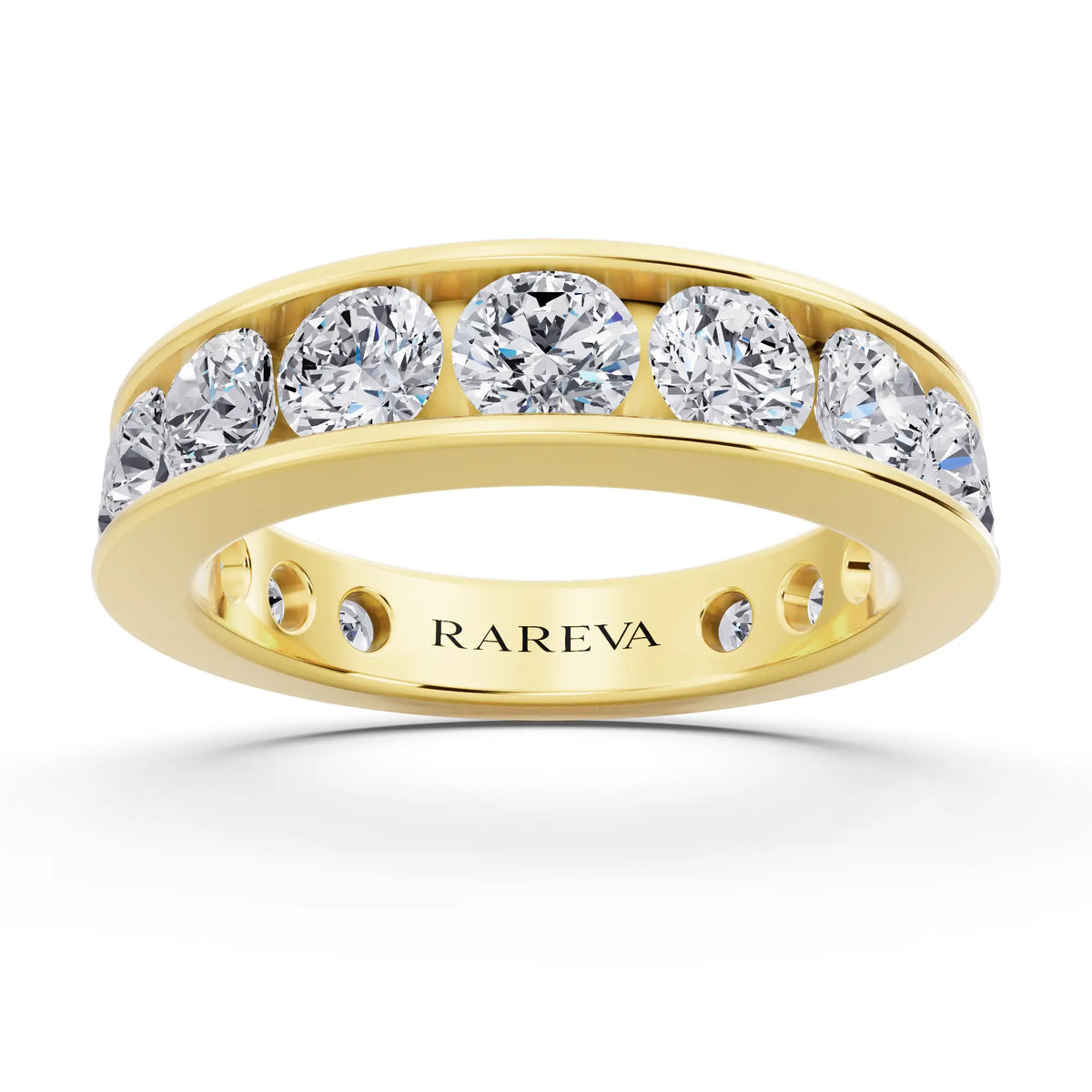 10K Yellow Gold Round Cut Diamond Channel Set Eternity Band - 4.2mm - Front
