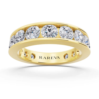 10K Yellow Gold Round Cut Diamond Channel Set Eternity Band - 4.2mm - Front
