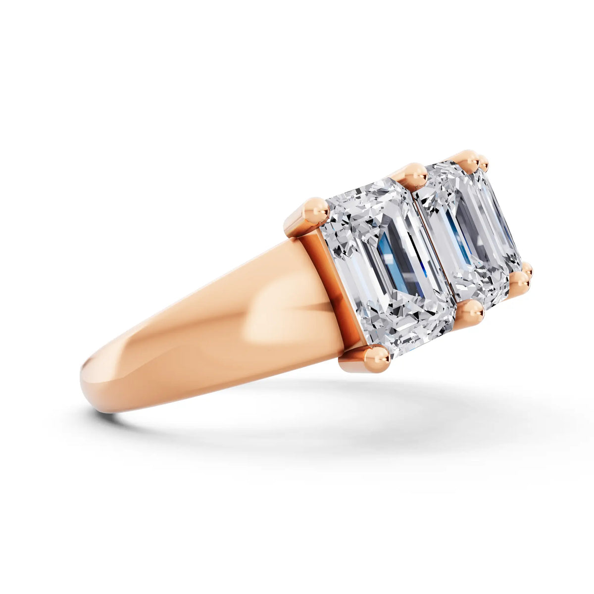 10K Rose Gold Seven Stone Emerald Cut Diamond Half Eternity Wedding Band - 2.6mm - Side