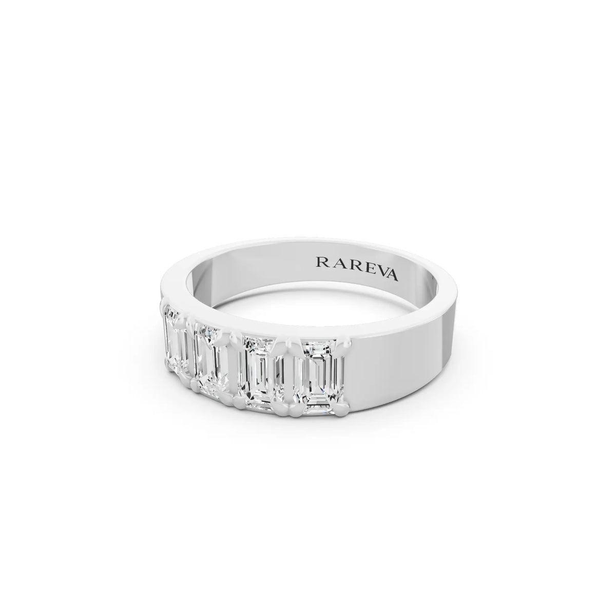 Silver Men's Four Stone Emerald Cut Diamond Band - 3.5mm - Close up