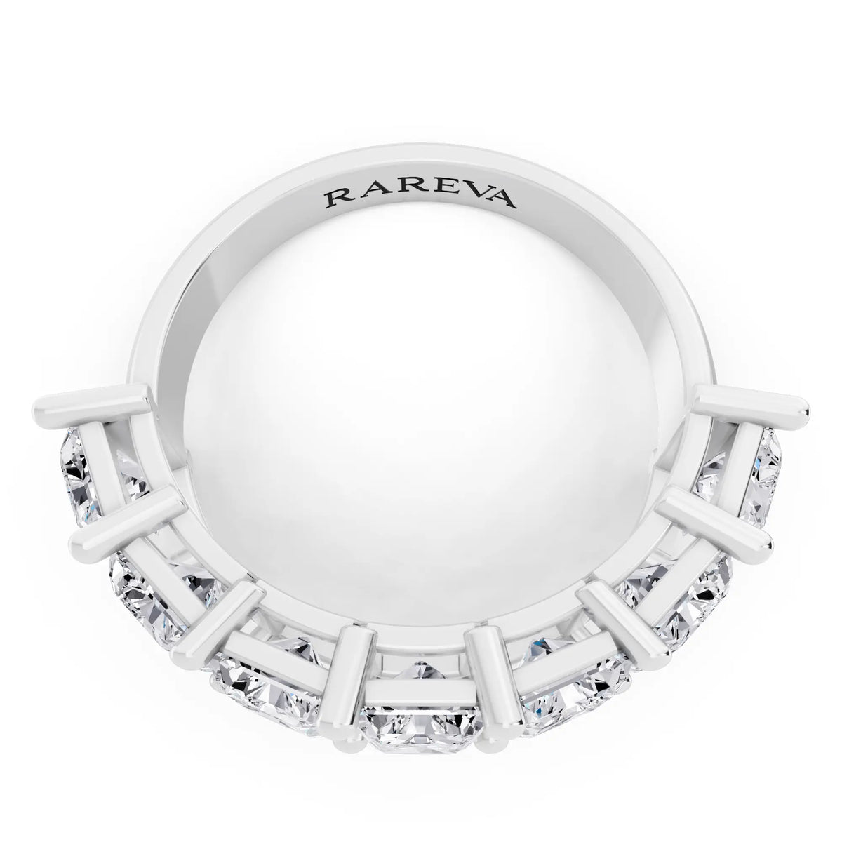 14K White Gold Seven Stone Radiant Cut Diamond Half Eternity Wedding Band - 2.6mm - Top