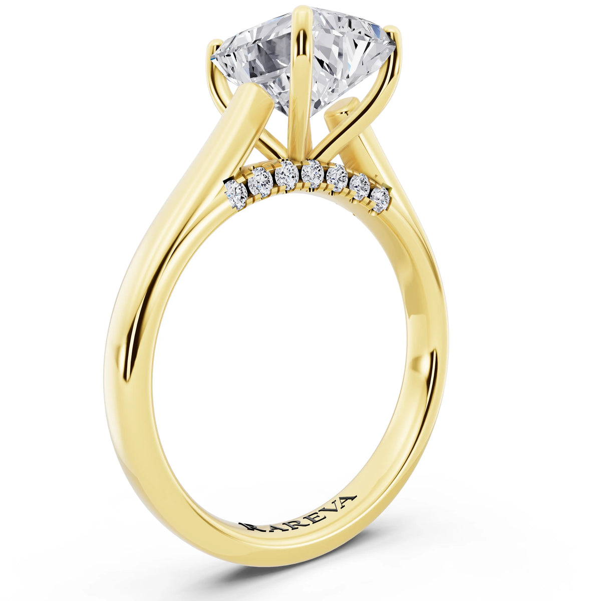 14 KT Yellow Gold Radiant Cut Diamond Solitaire Ring with Hidden Accent - top view