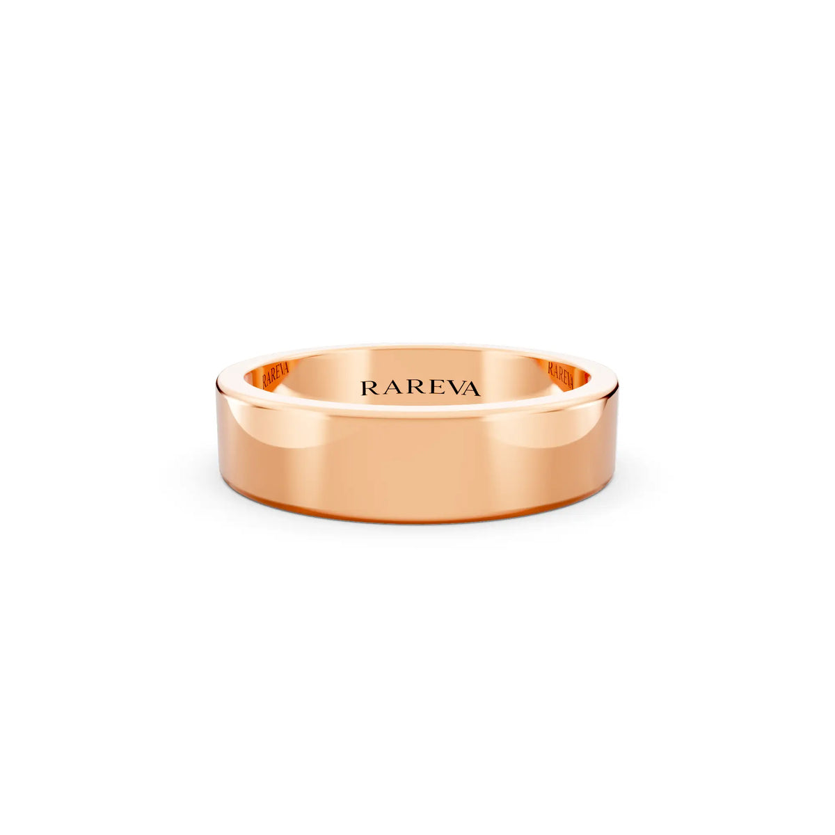 14K Rose Gold Men's Soft Edge Flat Wedding Band - 5mm - Front