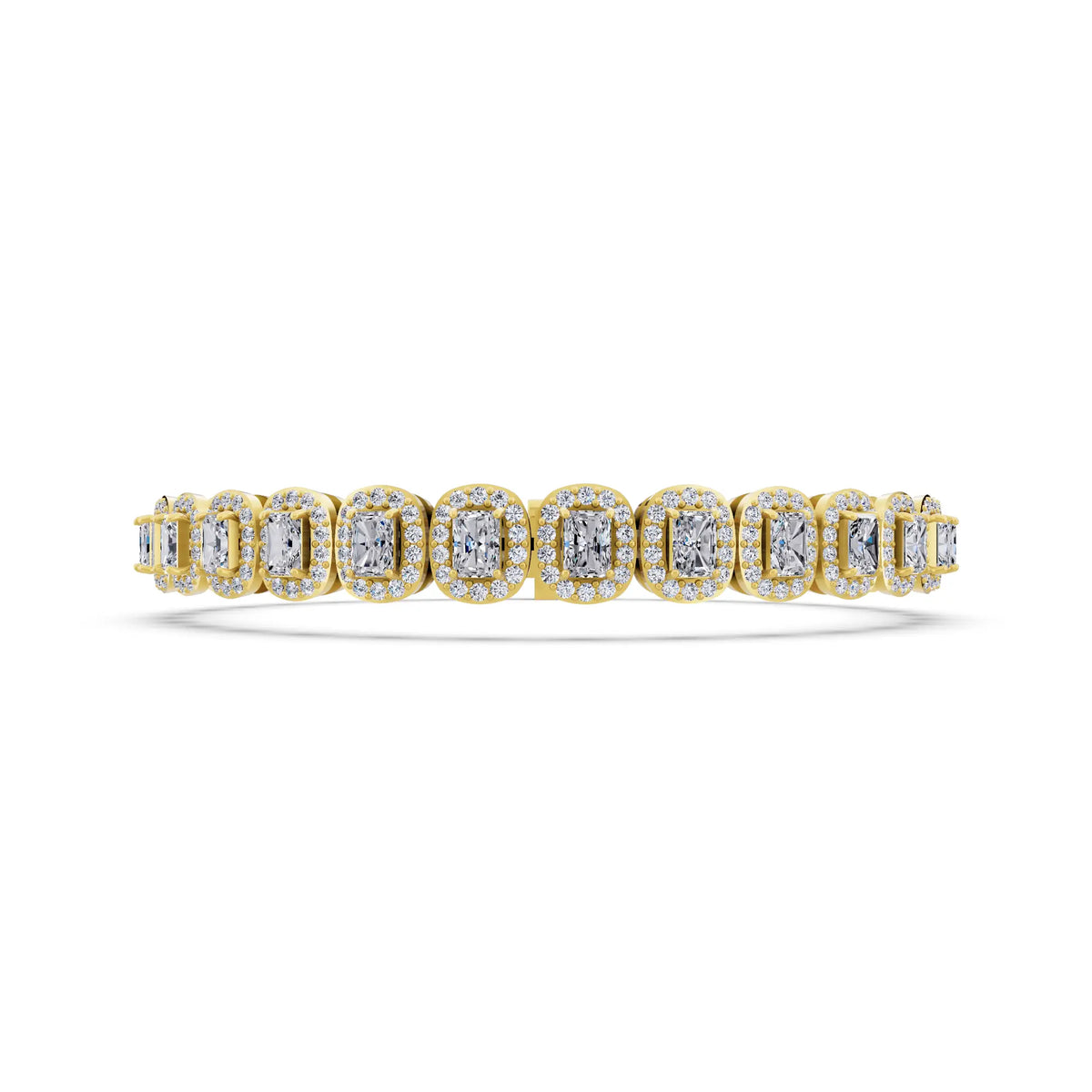 10K Yellow Gold Radiant Cut Halo Diamond Tennis Bracelet - Front