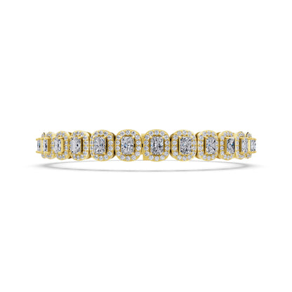 10K Yellow Gold Radiant Cut Halo Diamond Tennis Bracelet - Front