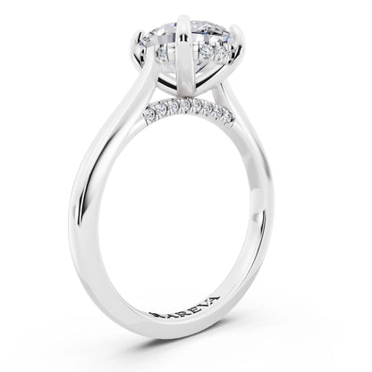 18 KT White Gold Oval Cut Diamond Solitaire Ring with Cathedral Band - top view
