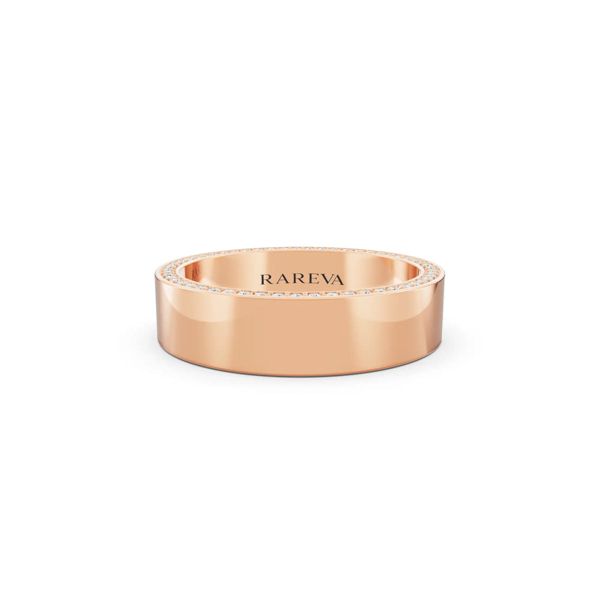 14K Rose Gold Men's Round Cut Diamond Side Pave Band - 5mm - Front