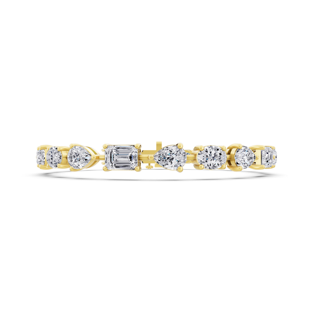 14K Yellow Gold Oval Pear and Emerald Cut Diamond Tennis Bracelet - Front