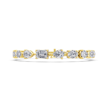 14K Yellow Gold Oval Pear and Emerald Cut Diamond Tennis Bracelet - Front