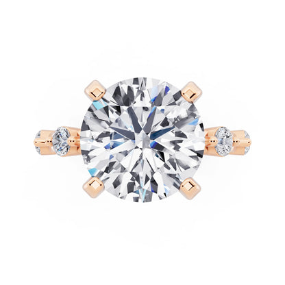 14 KT Rose Gold Round Cut Diamond Solitaire Ring with Floating Diamond Accents - top angle