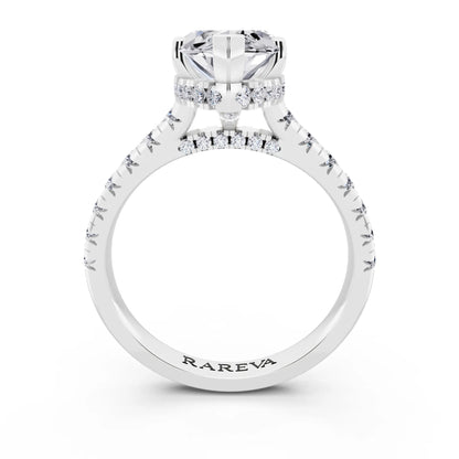 18 KT White Gold Marquise Cut Diamond Ring with Hidden Halo - through finger