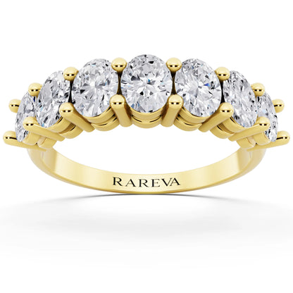 14K Yellow Gold Seven Stone Oval Cut Diamond Half Eternity Wedding Band - 1.8mm - Front