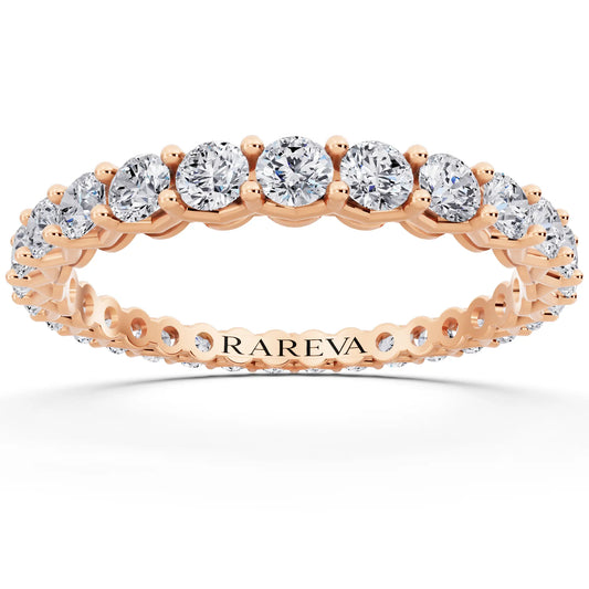 10K Rose Gold Round Cut Diamond Unity Prong Eternity Band - 2mm - Front