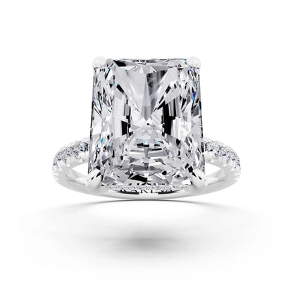 Platinum Radiant Cut Diamond Hidden Halo Tiger Prong Pave Band Ring - front view