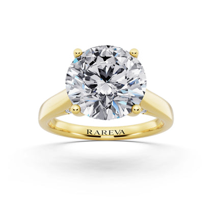 14 KT Yellow Gold Round Cut Diamond Solitaire Ring with Hidden Accent - front view