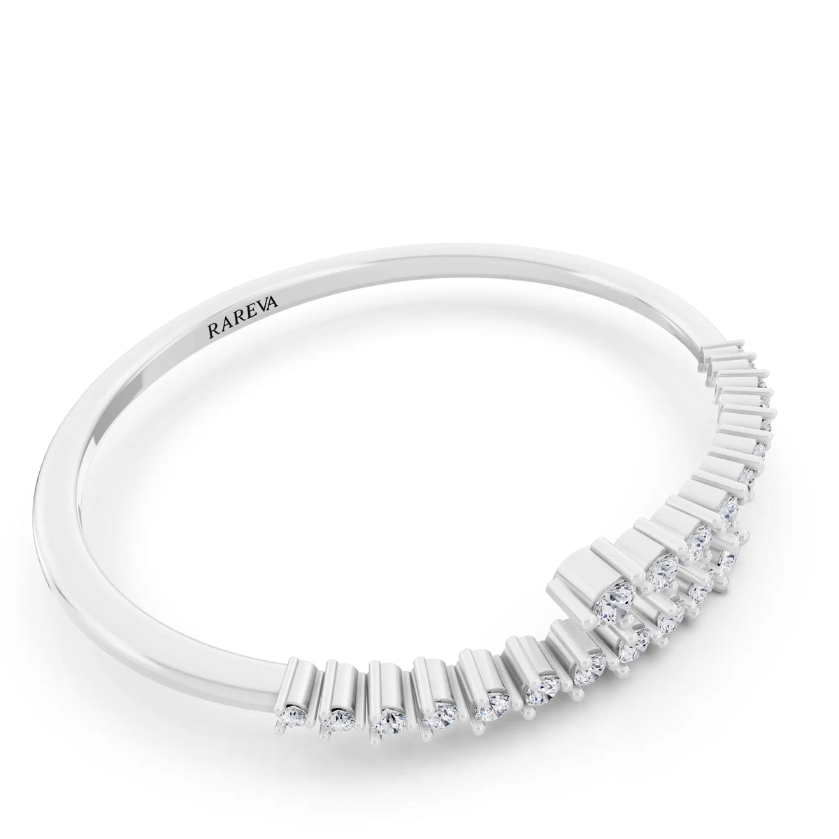 Platinum Round Cut Diamond Bypass Bangle Bracelet - Left